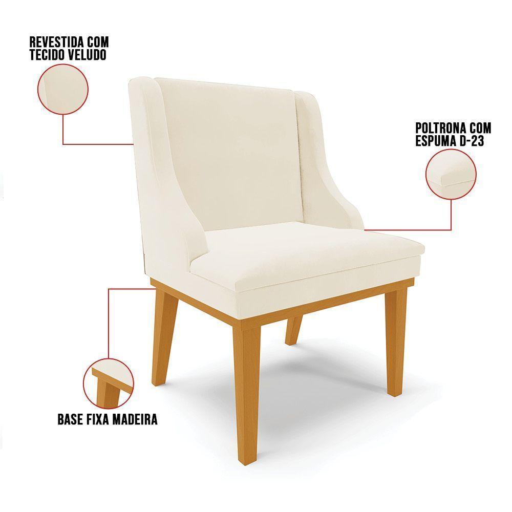 Cadeira De Jantar Liz Veludo Bege Base Fixa Madeira Castanho - 4