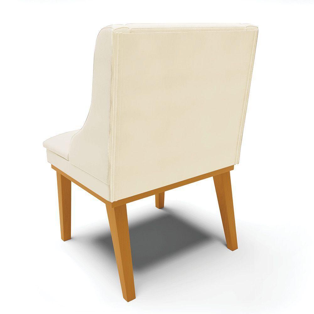 Cadeira De Jantar Liz Veludo Bege Base Fixa Madeira Castanho - 5