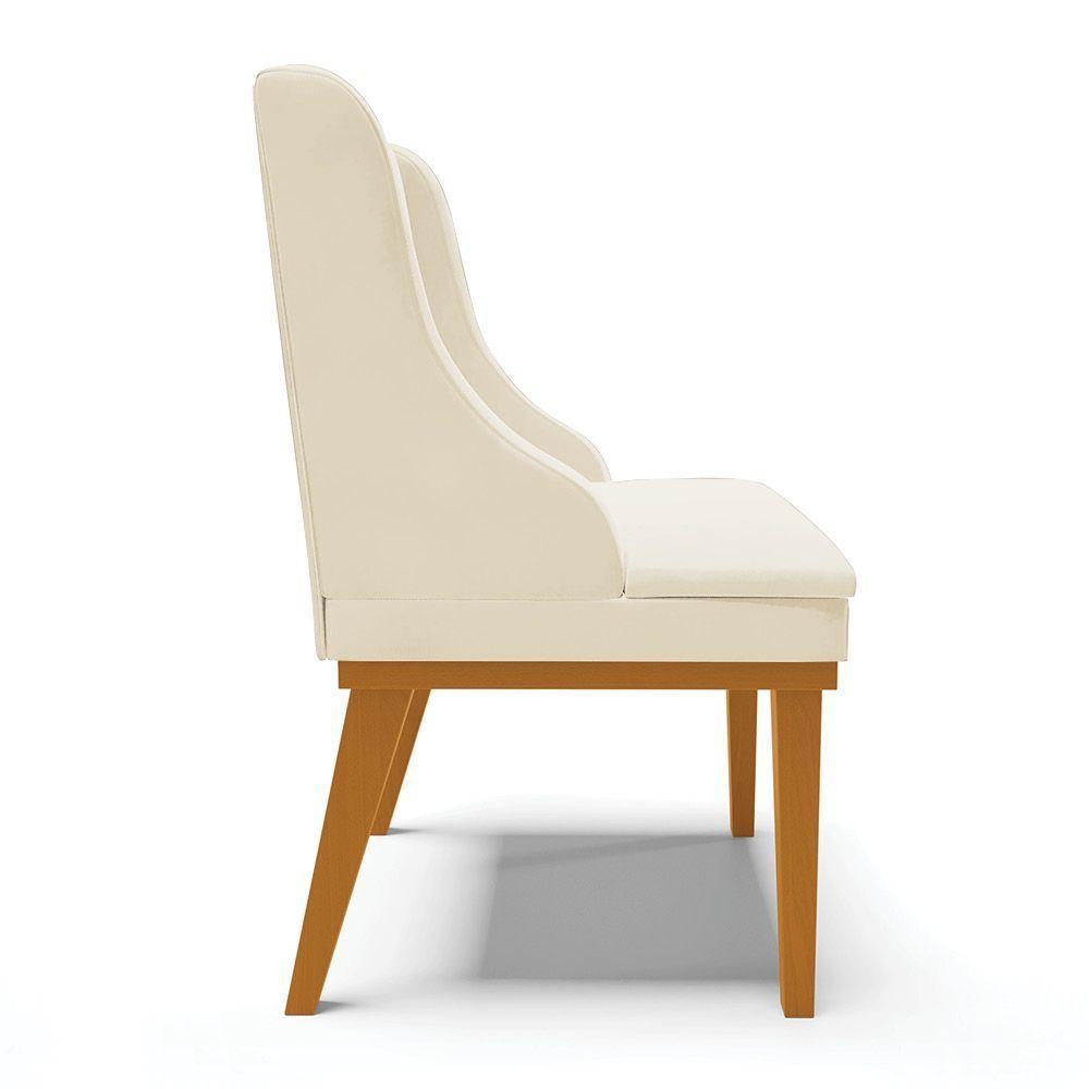 Cadeira De Jantar Liz Veludo Bege Base Fixa Madeira Castanho - 6