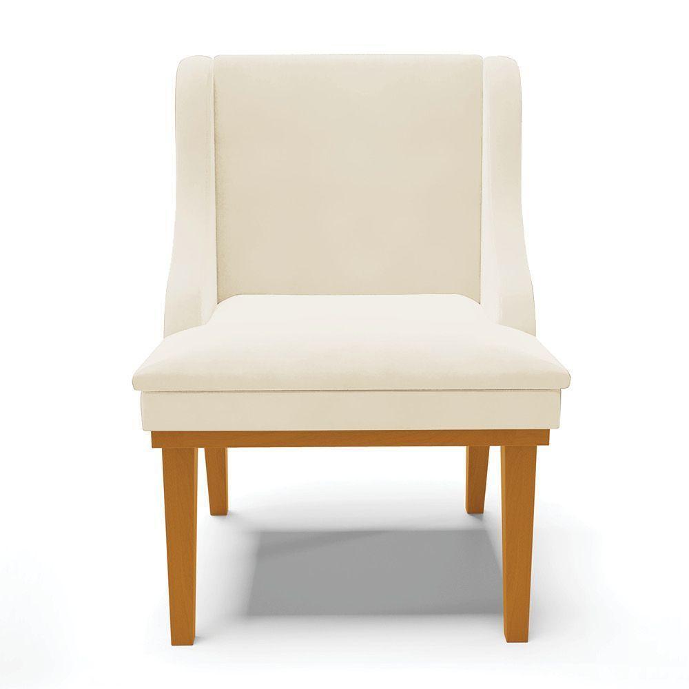 Cadeira De Jantar Liz Veludo Bege Base Fixa Madeira Castanho - 7