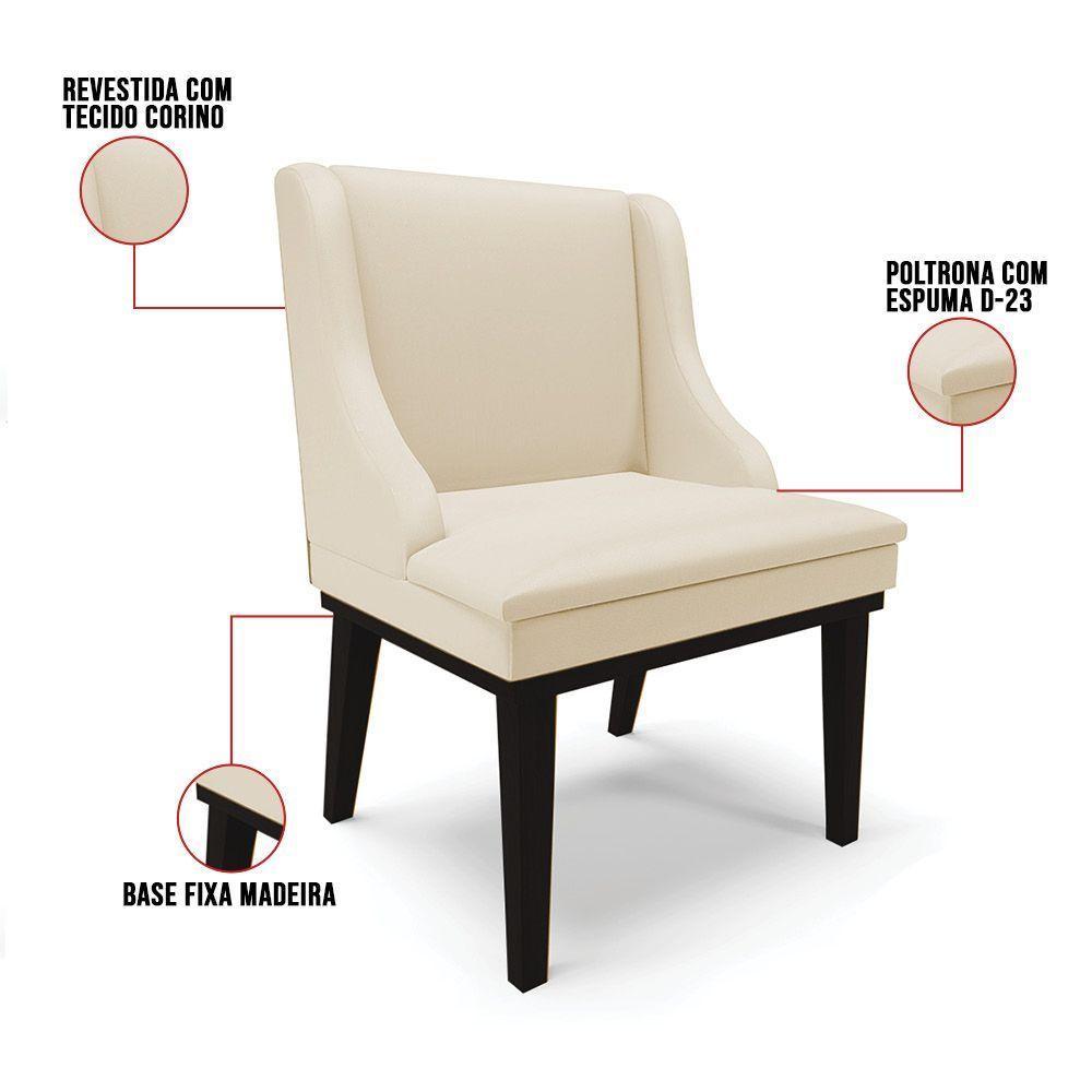 Cadeira De Jantar Liz Corino Base Fixa Madeira Preto Bege - 4