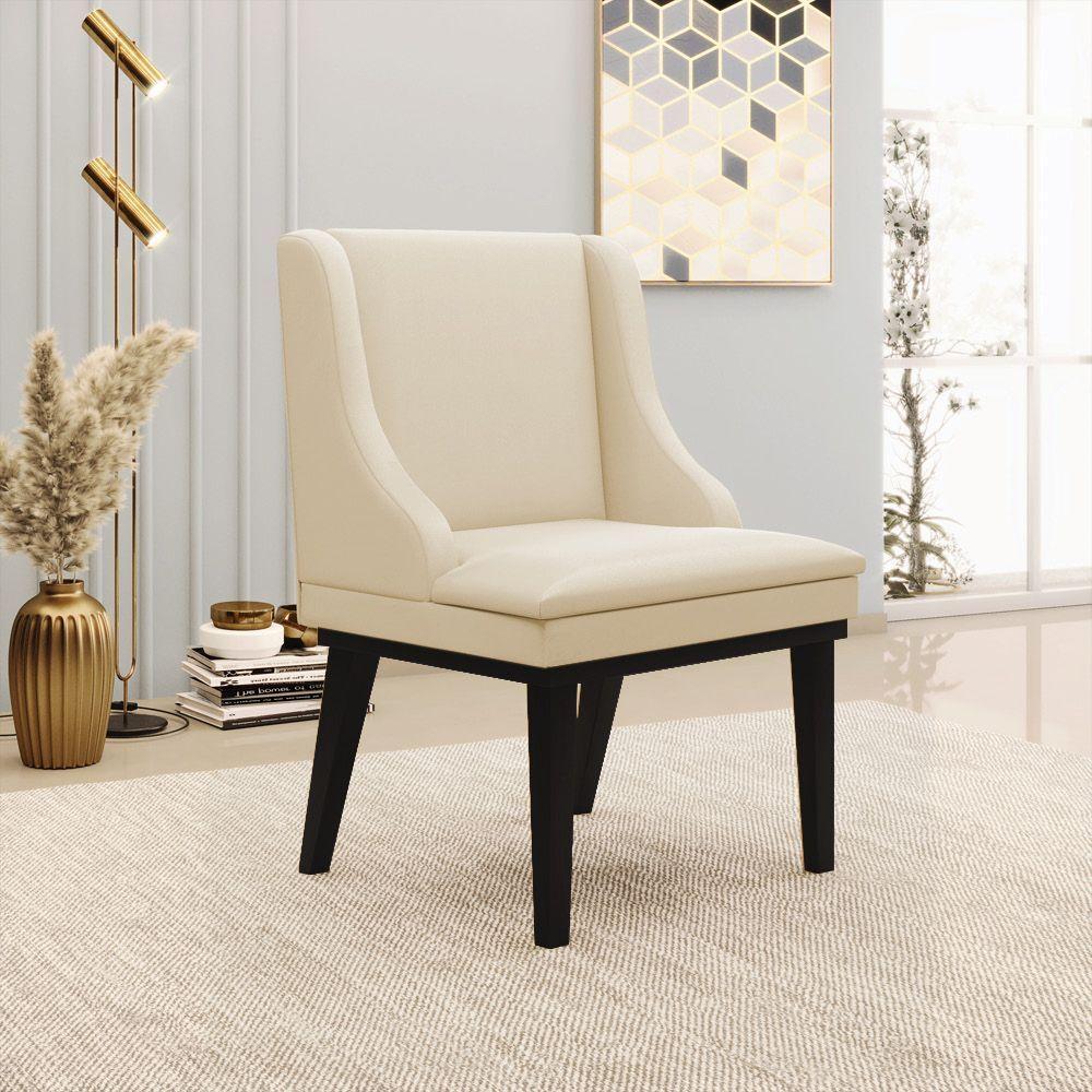 Cadeira De Jantar Liz Corino Base Fixa Madeira Preto Bege - 8