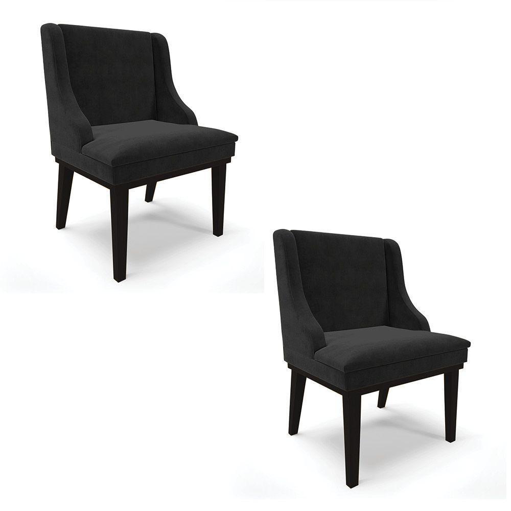 Kit 02 Cadeiras De Jantar Suede Preto Base Fixa Madeira - 1