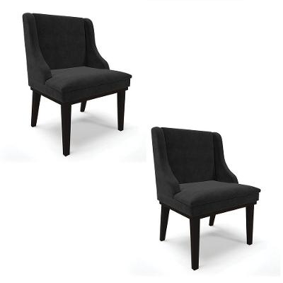 Kit 02 Cadeiras De Jantar Suede Preto Base Fixa Madeira