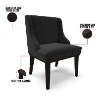 Kit 02 Cadeiras De Jantar Suede Preto Base Fixa Madeira