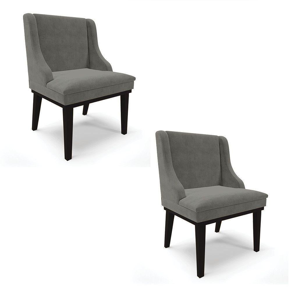 Kit 02 Cadeiras De Jantar Suede Grafite Base Madeira - 1