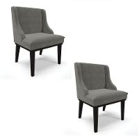 Kit 02 Cadeiras De Jantar Suede Grafite Base Madeira - 1