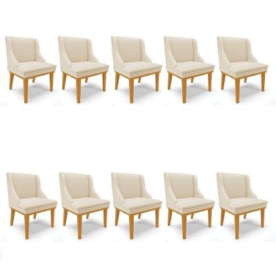 Kit 10 Cadeiras De Jantar Corino Base Madeira Castanho Bege