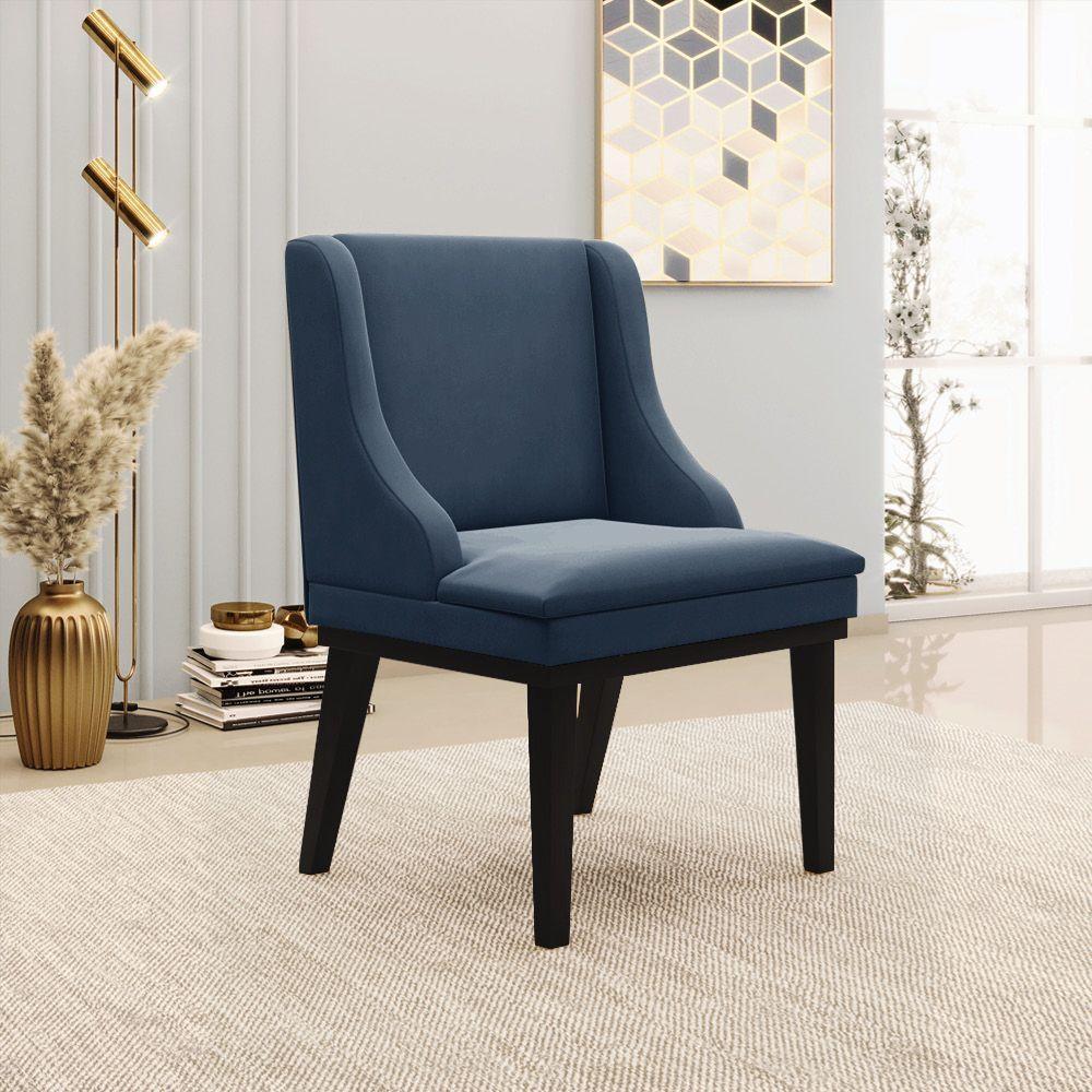 Kit 04 Cadeiras De Jantar Suede Azul Marinho Base Madeira - 8