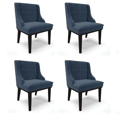 Kit 04 Cadeiras De Jantar Suede Azul Marinho Base Madeira