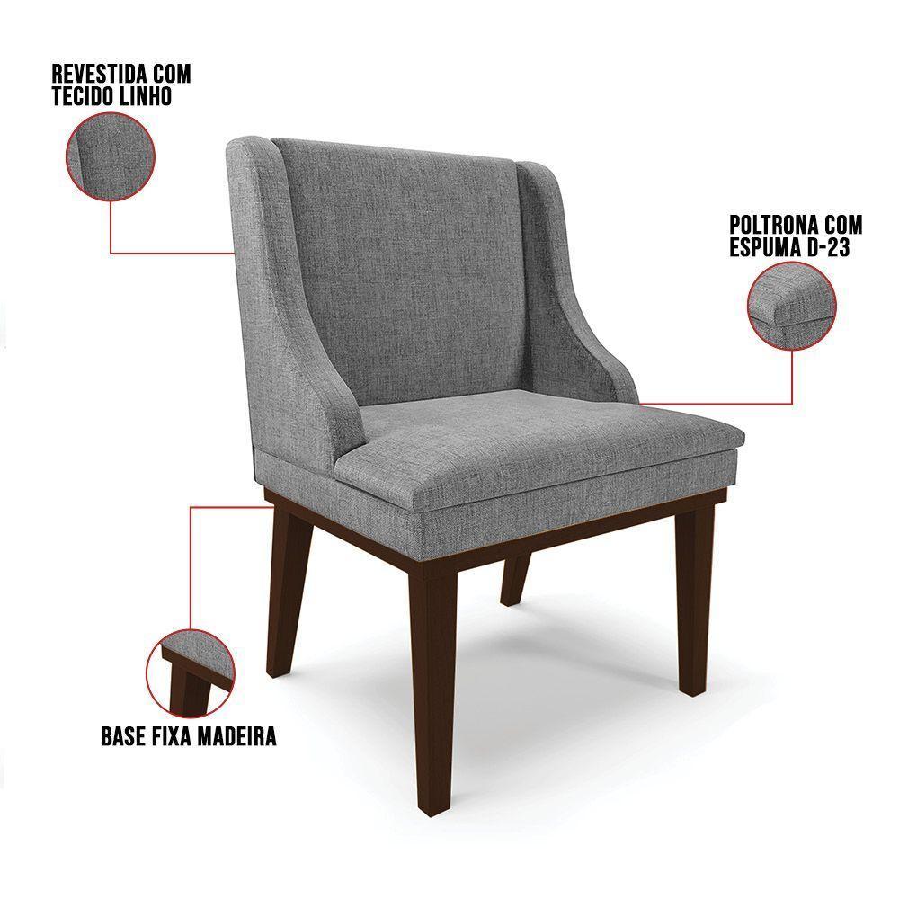 Kit 06 Cadeiras De Jantar Linho Base Madeira Cor Grafite - 4