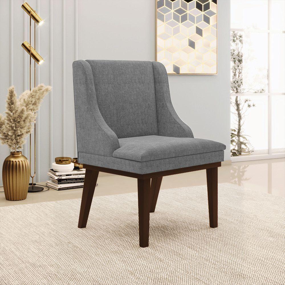 Kit 06 Cadeiras De Jantar Linho Base Madeira Cor Grafite - 8