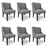 Kit 06 Cadeiras De Jantar Linho Base Madeira Cor Grafite - 1