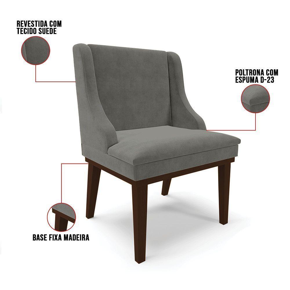 Kit 08 Cadeiras De Jantar Suede Grafite Base Fixa Madeira - 4