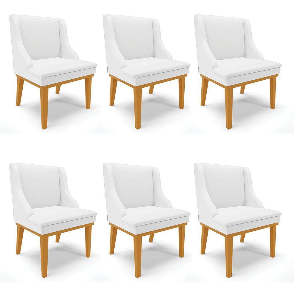 Kit 06 Cadeiras De Jantar Branco Base Madeira Castanho - 1