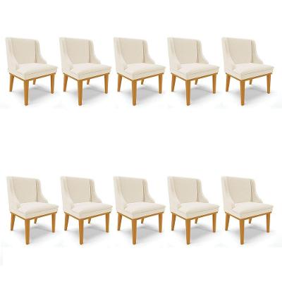 Kit 10 Cadeiras De Jantar Base Madeira Castanho A19 Bege