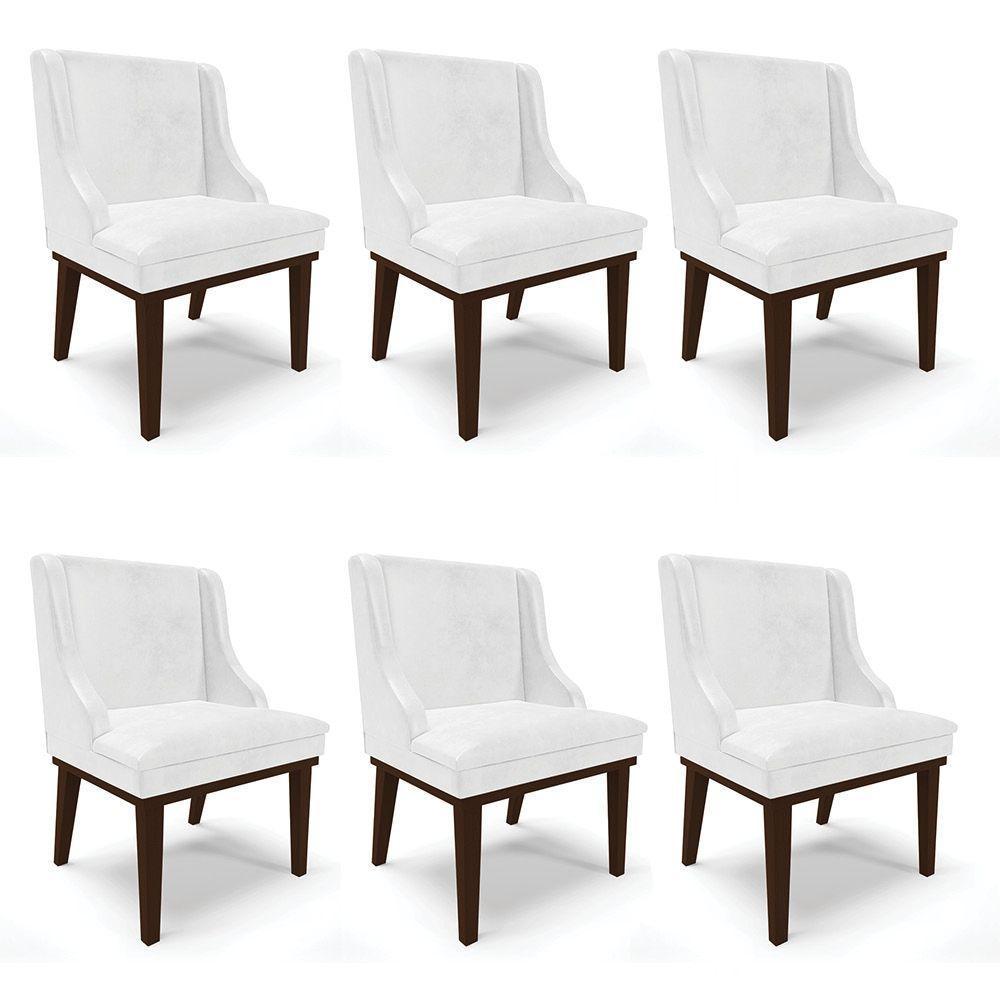 Kit 06 Cadeiras De Jantar Corano Branco Base Madeira - 1