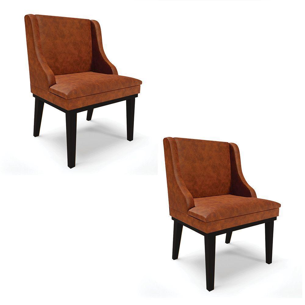 Kit 02 Cadeiras De Jantar Base Fixa Madeira Preto Cor Nozes - 1