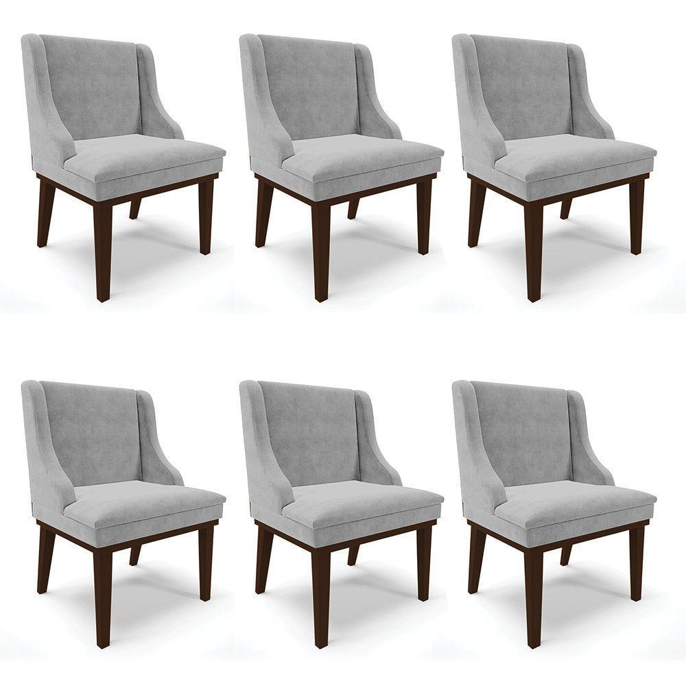 Kit 06 Cadeiras De Jantar Base Madeira Tabaco Cinza - 1