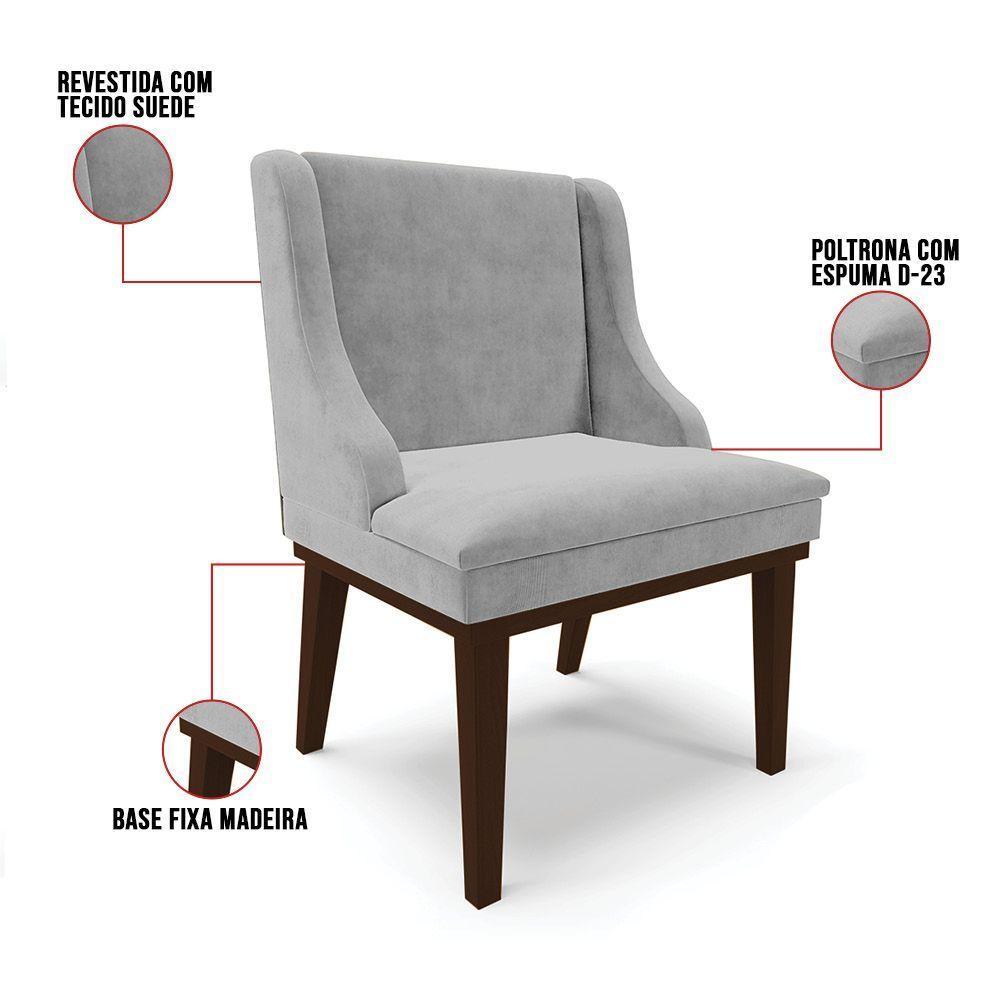 Kit 06 Cadeiras De Jantar Base Madeira Tabaco Cinza - 4