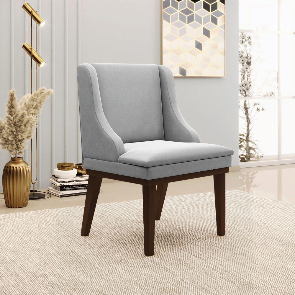 Kit 06 Cadeiras De Jantar Base Madeira Tabaco Cinza - 8