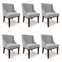 Kit 06 Cadeiras De Jantar Base Madeira Tabaco Cinza - 1