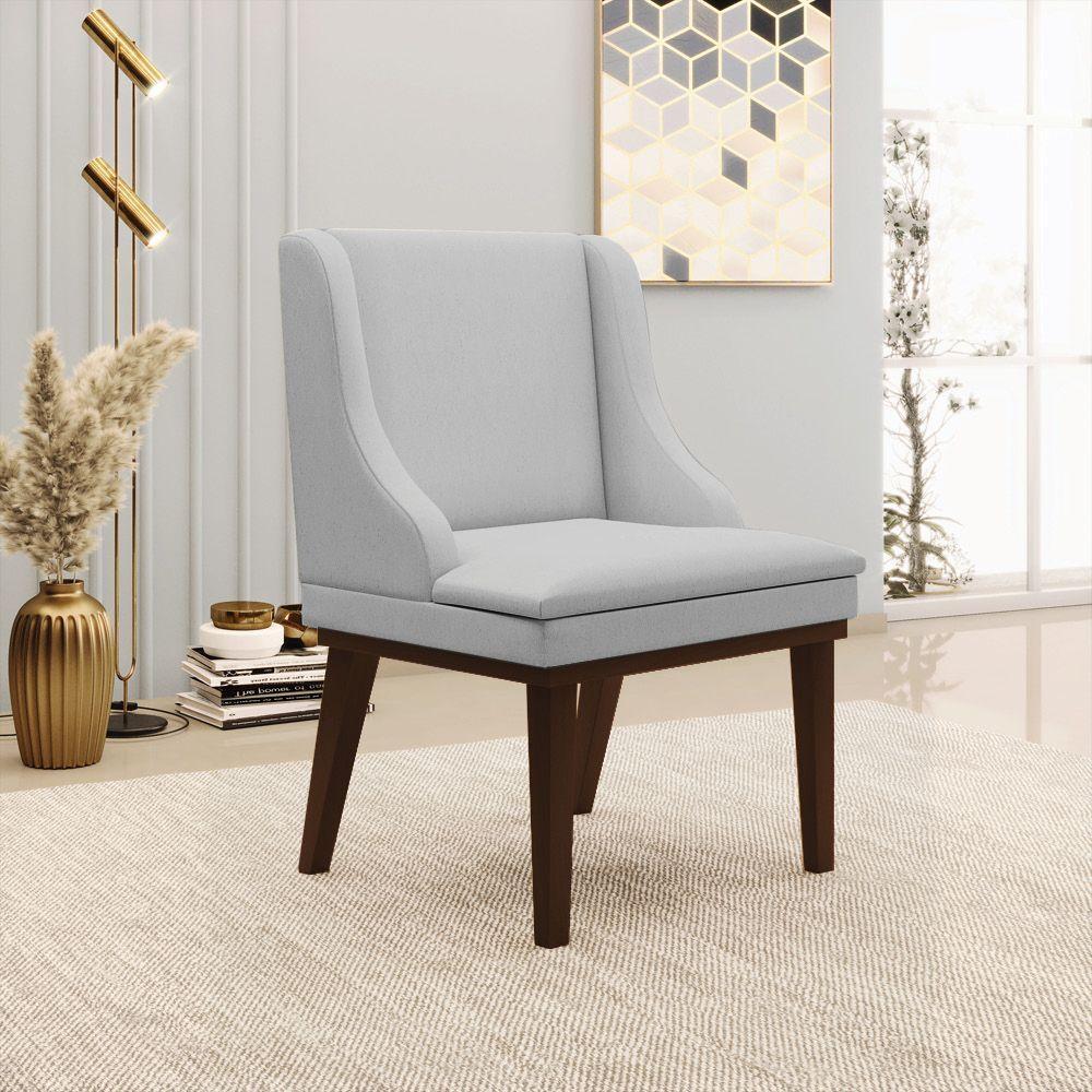 Kit 04 Cadeiras De Jantar Linho Cinza Base Madeira - 8