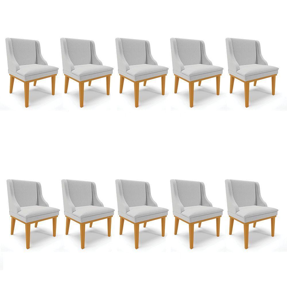 Kit 10 Cadeiras De Jantar Base Madeira Castanho A05 Cinza - 1