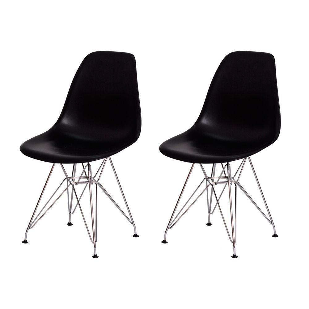 Kit 2 Cadeiras Eiffel Eames Preta Base Cromada - 1