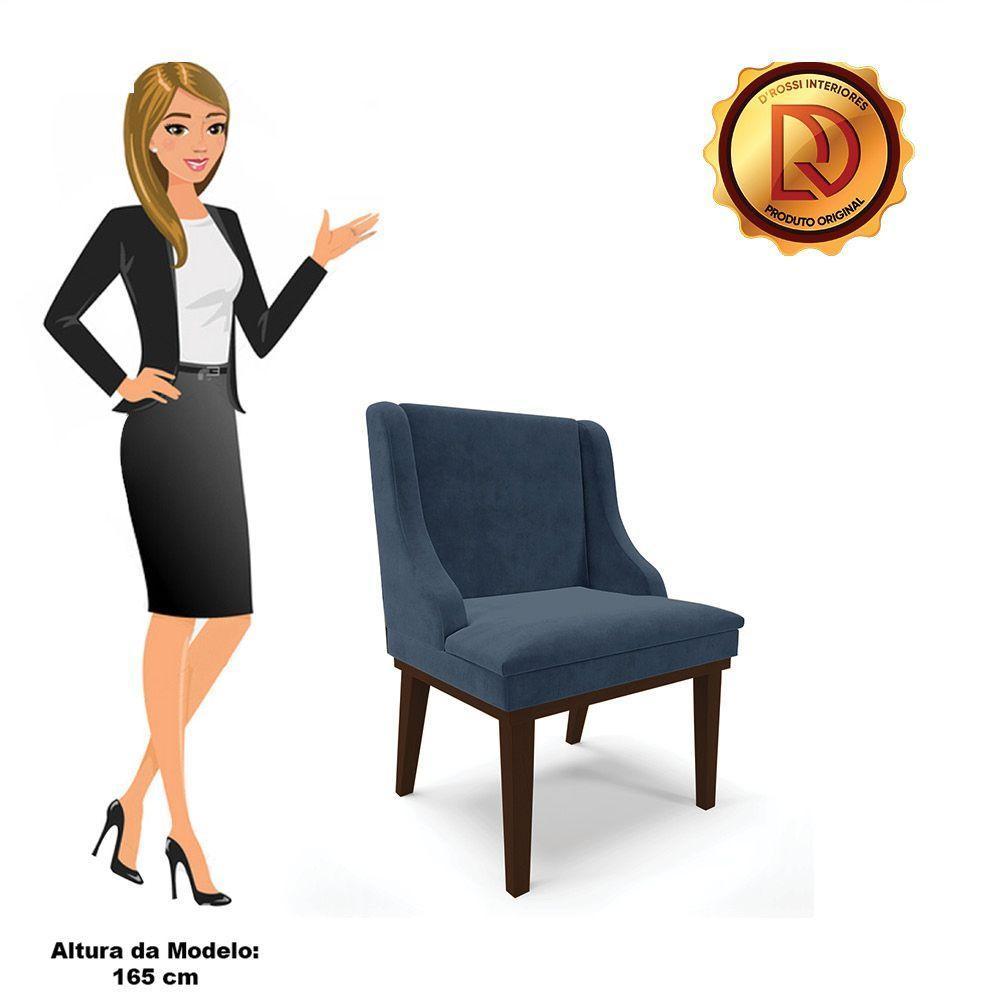 Kit 06 Cadeiras De Jantar Suede Azul Marinho Base Madeira - 3