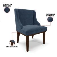 Kit 06 Cadeiras De Jantar Suede Azul Marinho Base Madeira