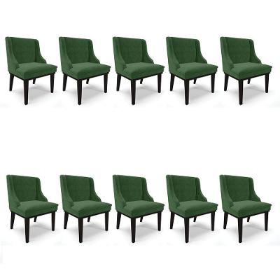 Kit 10 Cadeiras De Jantar Base Madeira Preto Verde