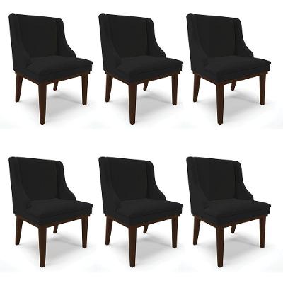 Kit 06 Cadeiras De Jantar Linho Base Madeira Cor A79 Preto