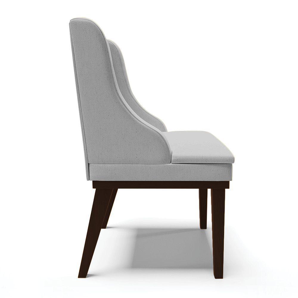 Kit 06 Cadeiras De Jantar Linho Cinza Base Madeira - 7