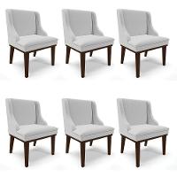 Kit 06 Cadeiras De Jantar Linho Cinza Base Madeira - 1