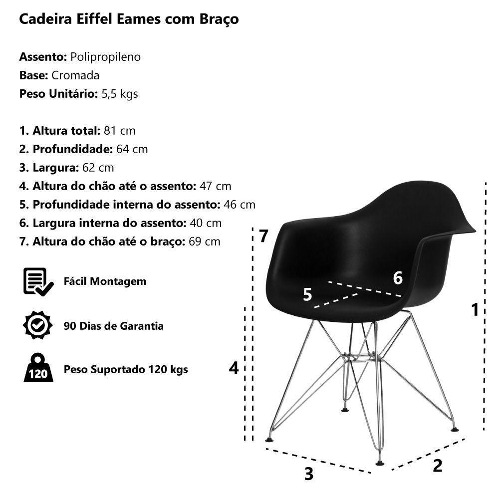 Cadeira Eiffel Eames C/ Braço Base Cromada Preta - 2