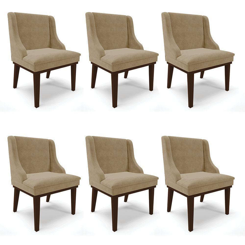 Kit 06 Cadeiras De Jantar Suede Marrom Rato Base Madeira - 1