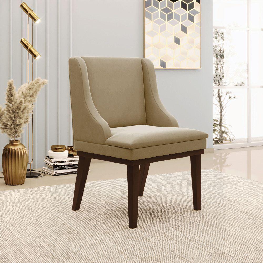 Kit 06 Cadeiras De Jantar Suede Marrom Rato Base Madeira - 8