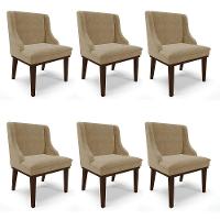 Kit 06 Cadeiras De Jantar Suede Marrom Rato Base Madeira - 1