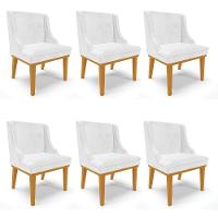 Kit 06 Cadeiras Corano Branco Base Madeira Castanho - 1