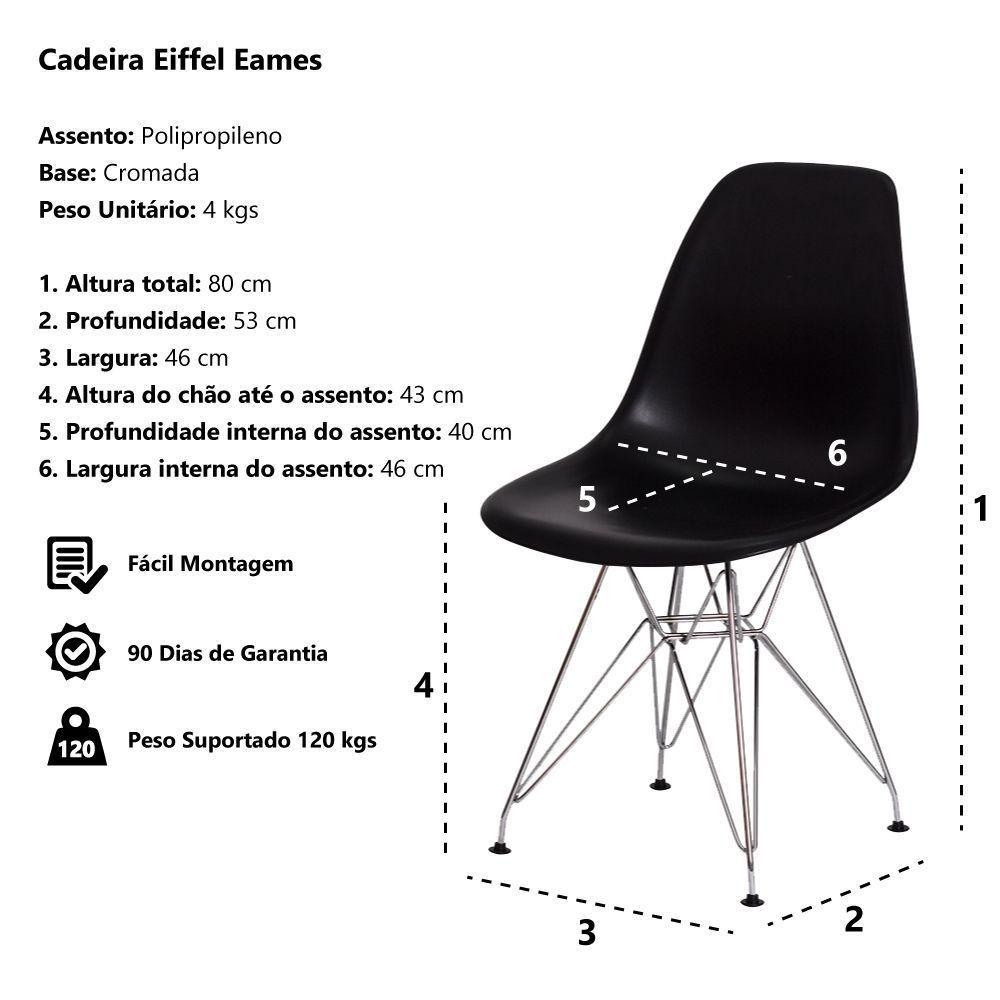 Cadeira Eiffel Eames Preta Base Cromada Sala Cozinha Jantar - 2