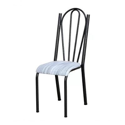 Cadeira Tubular Cromo Preto 021 Assento Linho Linho