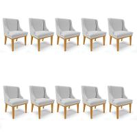 Kit 10 Cadeiras De Jantar Linho Cinza Base Madeira Castanho - 1