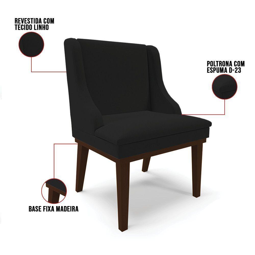 Kit 10 Cadeiras De Jantar Linho Base Madeira Cor A79 Preto - 4