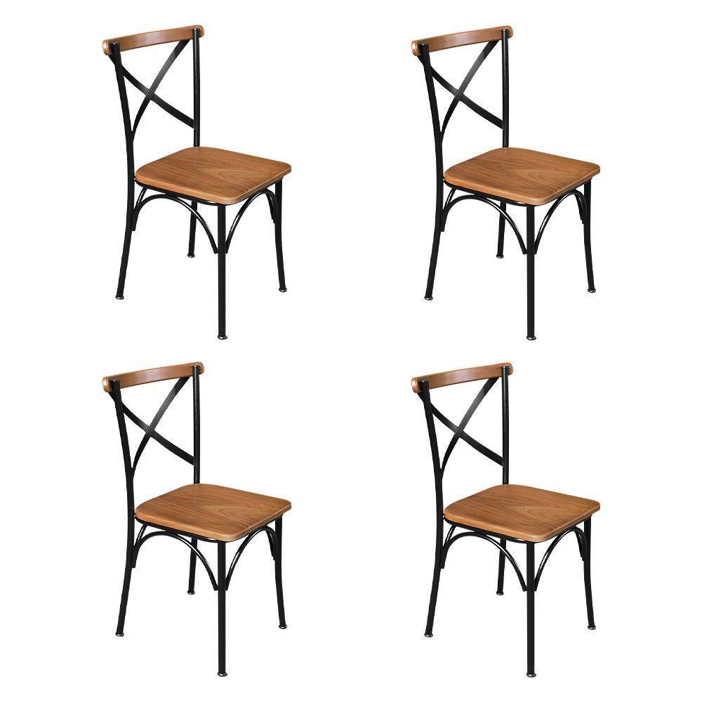 Kit 4 Cadeiras De Jantar Industrial Paris Base Alumínio - Castanho - Marrom - 1