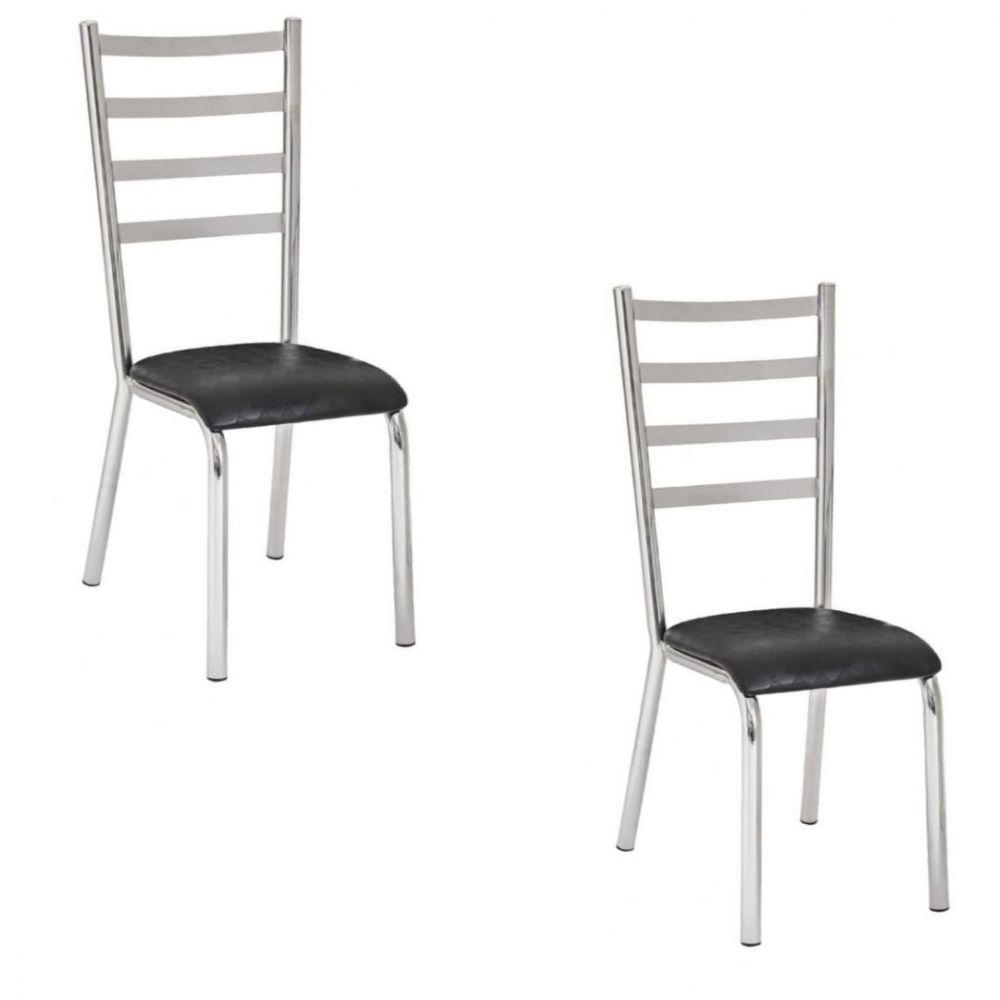 Kit 2 Cadeiras Laura Cromada Para Cozinha Preto - 1