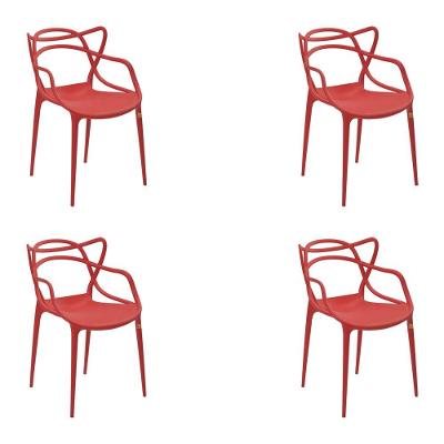 Kit 4 Cadeiras Decorativas Sala e Cozinha Feliti Vermelha
