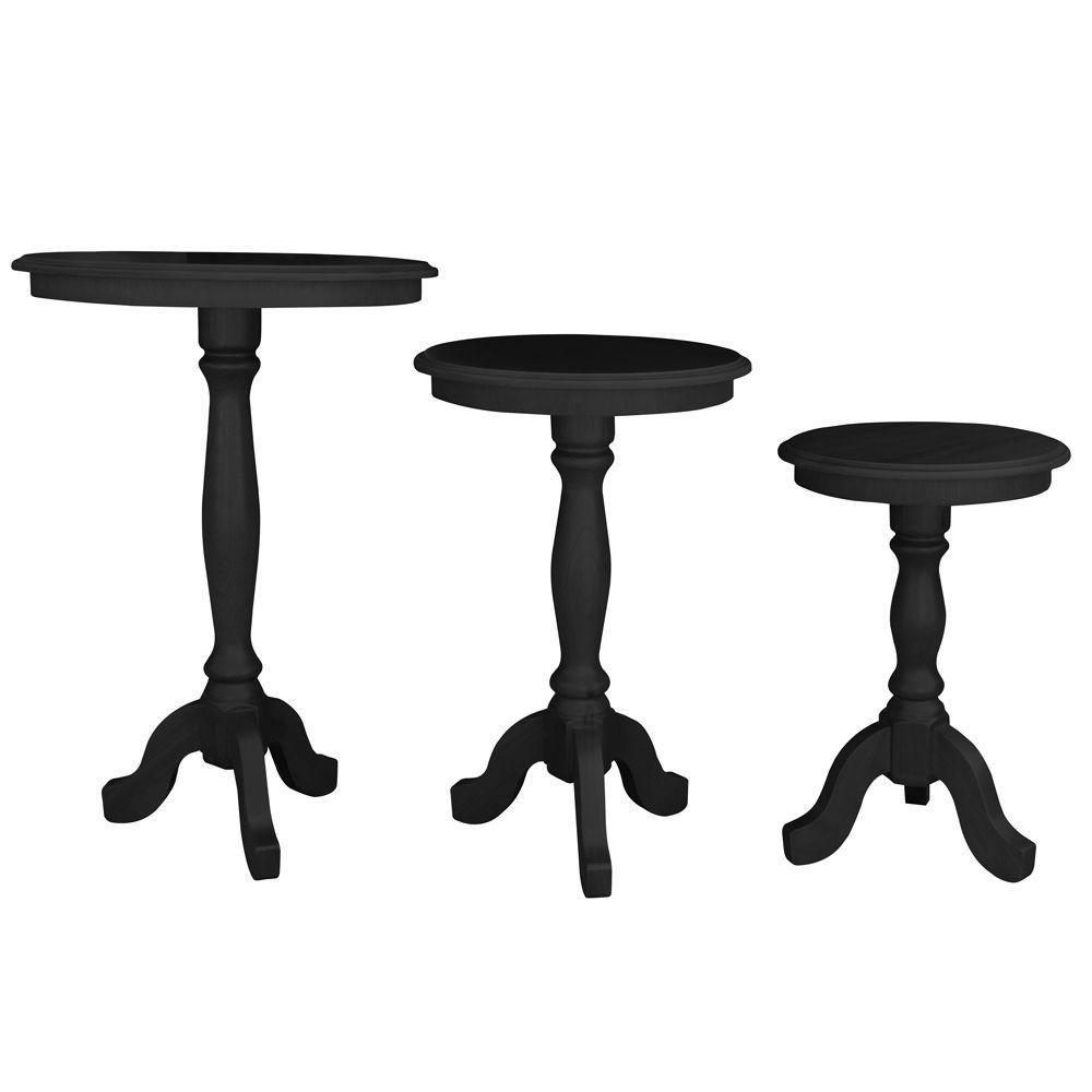 Conjunto 3 Mesas de Apoio Lateral Redonda Madeira Maciça Jovi Preto Fosco Gran Belo - 3