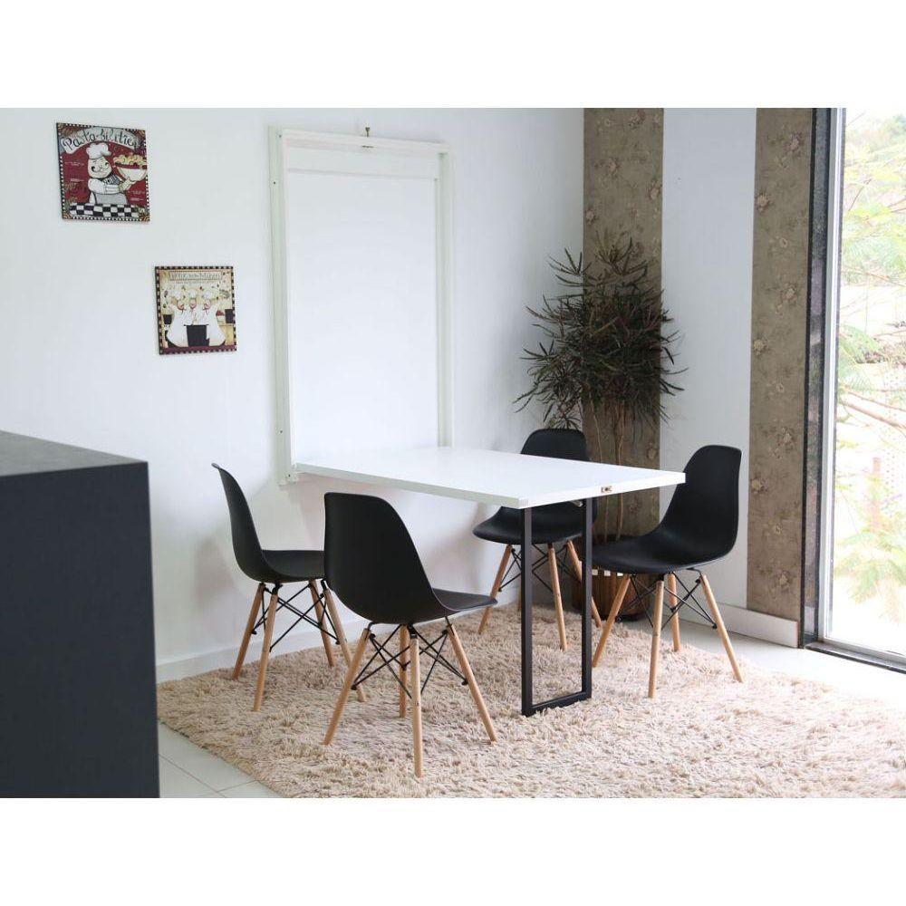 Kit Mesa Retrátil 120x75 Branca 4 Cadeiras Charles Eames - 1
