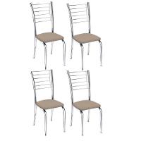 Kit 4 Cadeiras Lara Cromada Para Cozinha Bege - 1